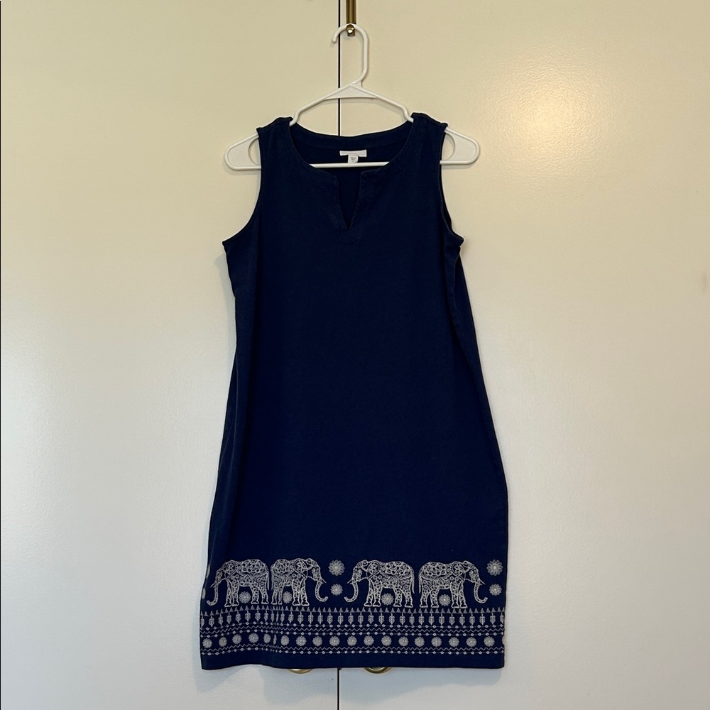 J. Jill Blue Sleeveless Dress with Elephant Design size small